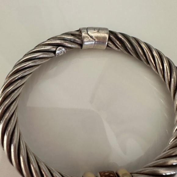 ALS Italy Sterling Silver & 18K Gold Cable Bangle Hinged Bracelet - Picture 5 of 14